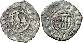 Joan II (1458-1479). Sicília. Diner. (Cru.V.S. 983) (Cru.C.G. 3022). Sin marcas. Escasa así. 0,63 g. MBC.