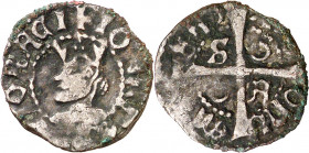 Joan II (1458-1479). Sardenya (Càller). Diner o pitxol. (Cru.V.S. 986 var) (Cru.C.G. 3025 var) (MIR. 15 var). La M del reverso, precedida de una E ane...