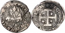 Ferran II de Nàpols (1495-1496). Nàpols. Cinquina. (Cru.V.S. 1103) (Cru.C.G. 3520) (MIR. 103). Grieta. Rara. 0,58 g. MBC-.