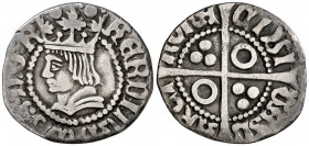 Ferran II (1479-1516). Barcelona. Mig croat. (Cru.V.S. falta) (Badia 856 var) (Cru.C.G. 3076e). Ex Colección Ègara 26/04/2017, nº 545. Escasa. 1,40 g....