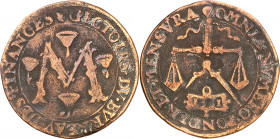 1561. Felipe II. Sin ceca. Jetón. (D. 2297). La buena administración de Margarita, duquesa de Parma. Muy escaso. 4,27 g. MBC-.