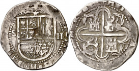 s/d. Felipe II. Sevilla. . 2 reales. (AC. 400). Golpe. 6,80 g. MBC-/MBC.