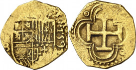159(-). Felipe II. (Sevilla). B. 1 escudo. (AC. tipo 229). 3,37 g. MBC-.