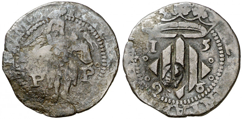 1598. Felipe III. Perpinyà. Doble sou. (AC. 51) (Cru.C.G. 3806a). Contramarca ca...