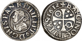 1612. Felipe III. Barcelona. 1/2 croat. (AC. 375) (Cru.C.G. 4342b). 1,39 g. MBC.
