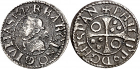 1612. Felipe III. Barcelona. 1/2 croat. (AC. 376) (Cru.C.G. 4342e). Leyendas de anverso y reverso intercambiadas. Oxidaciones. Rara. 1,18 g. (MBC-).