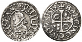1619. Felipe III. Barcelona. 1/2 croat. (AC. 384) (Cru.C.G. 4342n). El 9 de la fecha rectificado sobre otro número. Escasa. 1,38 g. MBC.