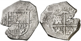 1603. Felipe III. Sevilla. B. 2 reales. (AC. 662). Tipo "OMNIVM". Limpiada. Grieta. Escasa. 6,77 g. (MBC-).