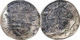 1620. Felipe III. Segovia. A. 8 reales. (AC. 950). Final de riel. Fuertes oxidaciones limpiadas. 22,77 g. (MBC).