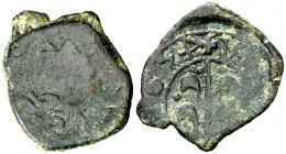 (1)654. Felipe IV. Valencia. 1 diner. (AC. 46) (Cru.C.G. 4435j). La S de PHILIPVS y el 4 de la fecha girados. Rara. 1,26 g. BC+.
