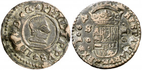 1664. Felipe IV. Sevilla. 16 maravedís. (AC. 500). Dígito 6 en lugar del ensayador. Rara. 3,83 g. BC+/MBC-.