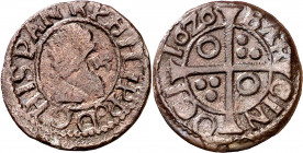 1626. Felipe IV. Barcelona. 1/2 croat. (AC. 534) (Cru.C.G. 4418). Pátina oscura. Escasa. 1,20 g. BC+/MBC-.