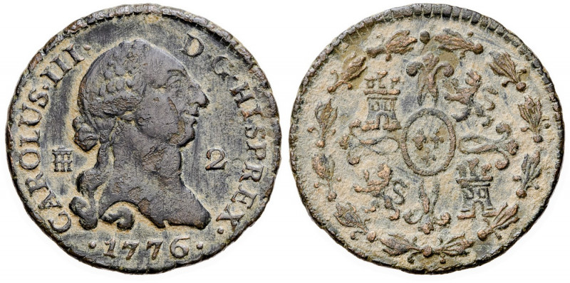 1776. Carlos III. Segovia. 2 maravedís. (AC. 40). 2,45 g. MBC.