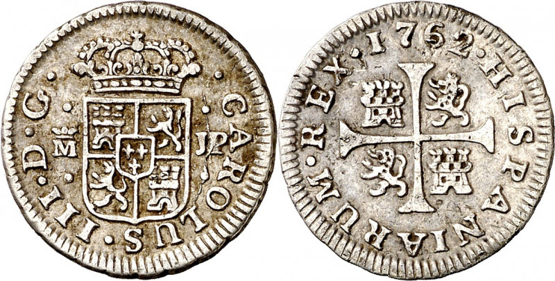 1762. Carlos III. Madrid. JP. 1/2 real. (AC. 150). 1,26 g. MBC.