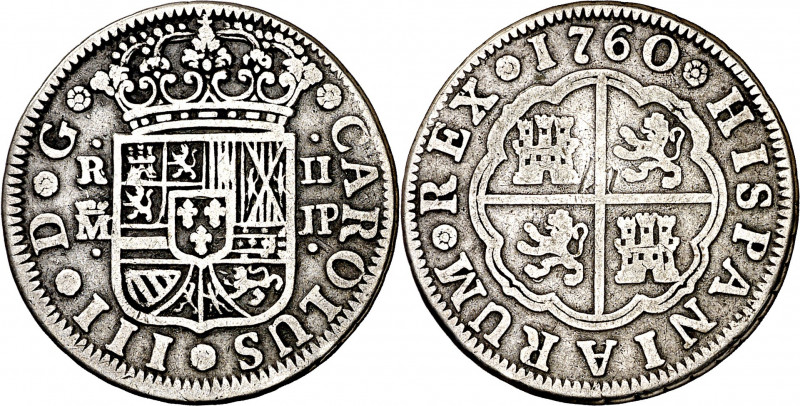 1760. Carlos III. Madrid. JP. 2 reales. (AC. 608). 5,51 g. MBC.