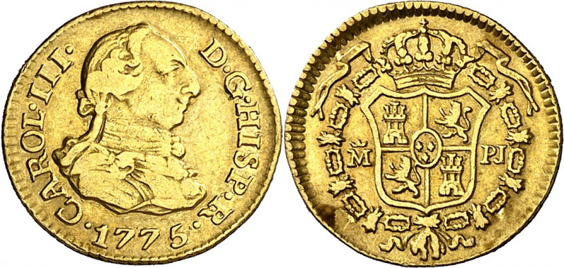 1775. Carlos III. Madrid. PJ. 1/2 escudo. (AC. 1262). 1,73 g. MBC-/MBC.