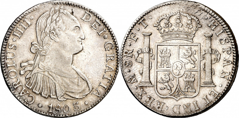 1803. Carlos IV. México. FT. 8 reales. (AC. 977). Limpiada. Escasa así. 26,72 g....