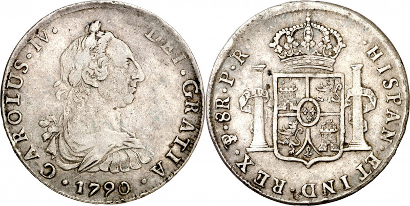 1790. Carlos IV. Potosí. PR. 8 reales. (AC. 990). Busto de Carlos III. Ordinal I...