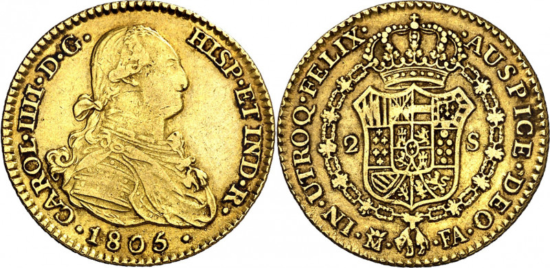 1805. Carlos IV. Madrid. FA. 2 escudos. (AC. 1312). 6,76 g. MBC/MBC+.