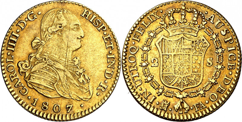 1807/6. Carlos IV. Madrid. FA. 2 escudos. (AC. 1315). Rayita en anverso. 6,70 g....