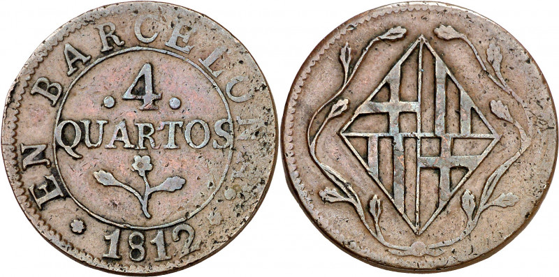 1812. Catalunya Napoleónica. Barcelona. 4 cuartos. (AC. 18). 9,03 g. MBC.