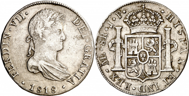 1818. Fernando VII. Lima. JP. 8 reales. (AC. 1251). 26,55 g. MBC.