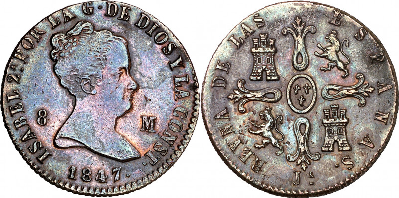 1847. Isabel II. Jubia. 8 maravedís. (AC. 114). Golpecitos. 10,18 g. MBC+.