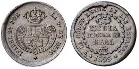 1853. Isabel II. Segovia. 1/2 décima de real. (AC. 140). Golpecitos. 1,91 g. MBC+.