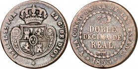1853. Isabel II. Segovia. Doble décima de real. (AC. 148). Escasa. 7,78 g. BC+.