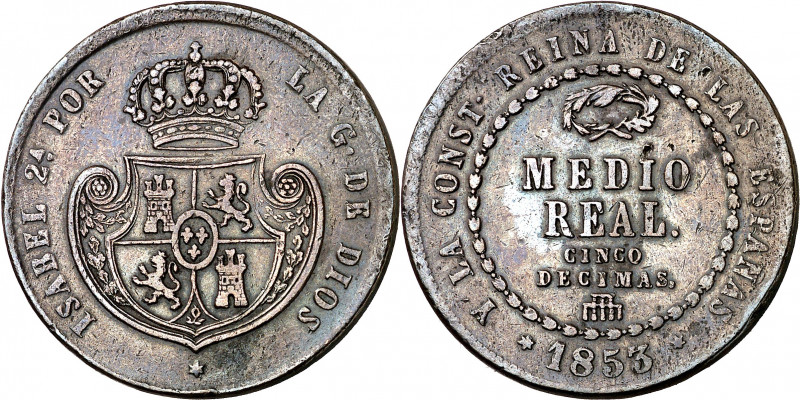 1853. Isabel II. Segovia. 1/2 real (5 décimas). (AC. 158). Golpecitos. 18,16 g. ...