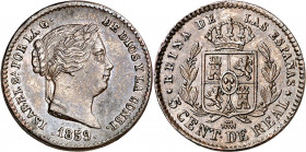 1859. Isabel II. Segovia. 5 céntimos de real. (AC. 164). 1,94 g. EBC-.