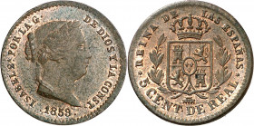 1859. Isabel II. Segovia. 5 céntimos de real. (AC. 164). 1,61 g. S/C-.