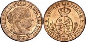 1868. Isabel II. Barcelona. OM. 1/2 céntimo de escudo. (AC. 201). Brillo original. 1,28 g. S/C-.