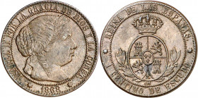 1868. Isabel II. Sevilla. OM. 1 céntimo de escudo. (AC. 229). 2,43 g. EBC-.