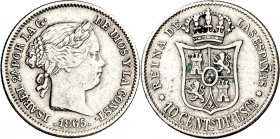 1865. Isabel II. Sevilla. 10 céntimos de escudo. (AC. 342). 1,27 g. MBC.