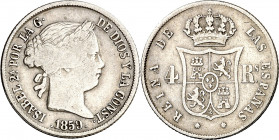 1859. Isabel II. Barcelona. 4 reales. (AC. 432). 5,12 g. MBC-.