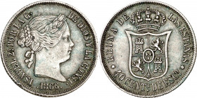 1866. Isabel II. Madrid. 40 céntimos de escudo. (AC. 501). Golpecitos. 5,26 g. MBC+.