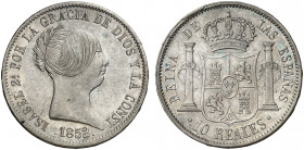 1852. Isabel II. Barcelona. 10 reales. (AC. 507). Parte de brillo original. Escasa así. 13,10 g. EBC-.