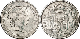 1862. Isabel II. Madrid. 10 reales. (AC. 539). 12,69 g. BC+.