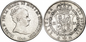 1849. Isabel II. Madrid. CL. 20 reales. (AC. 588). Rayitas. Rara. 25,90 g. MBC-.