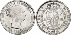 1850. Isabel II. Madrid. CL. 20 reales. (AC. 591). Limpiada. Escasa. 25,81 g. BC+/MBC-.