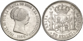 1850. Isabel II. Madrid. 20 reales. (AC. 592). Leves marquitas. Limpiada. Bella. Brillo original. Escasa así. 25,87 g. (EBC).