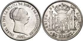 1851. Isabel II. Madrid. 20 reales. (AC. 626). Limpiada. 25,89 g. MBC-.