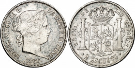 1867. Isabel II. Madrid. 2 escudos. (AC. 647). Limpiada. 25,70 g. MBC-.