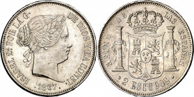 1867. Isabel II. Madrid. 2 escudos. (AC. 647). 25,76 g. EBC-.