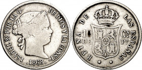 1868/4. Isabel II. Manila. 10 centavos. (AC. 655). Escasa. 2,48 g. BC.