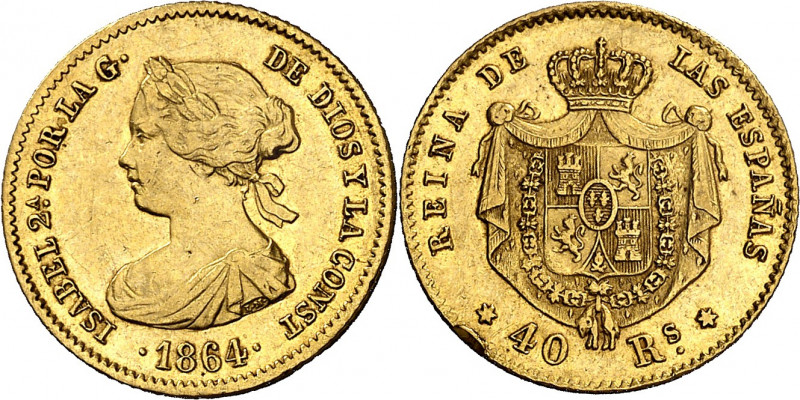 1864. Isabel II. Madrid. 40 reales. (AC. 686). Golpecito en canto. 3,35 g. MBC/M...