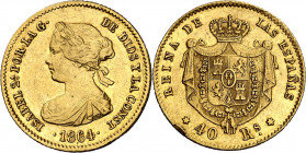 1864. Isabel II. Madrid. 40 reales. (AC. 686). Golpecito en canto. 3,35 g. MBC/MBC+.