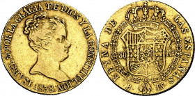 1838. Isabel II. Barcelona. PS. 80 reales. (AC. 701). 6,72 g. MBC.
