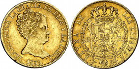 1839. Isabel II. Barcelona. PS. 80 reales. (AC. 704). Golpecitos en canto. 6,73 g. MBC+.